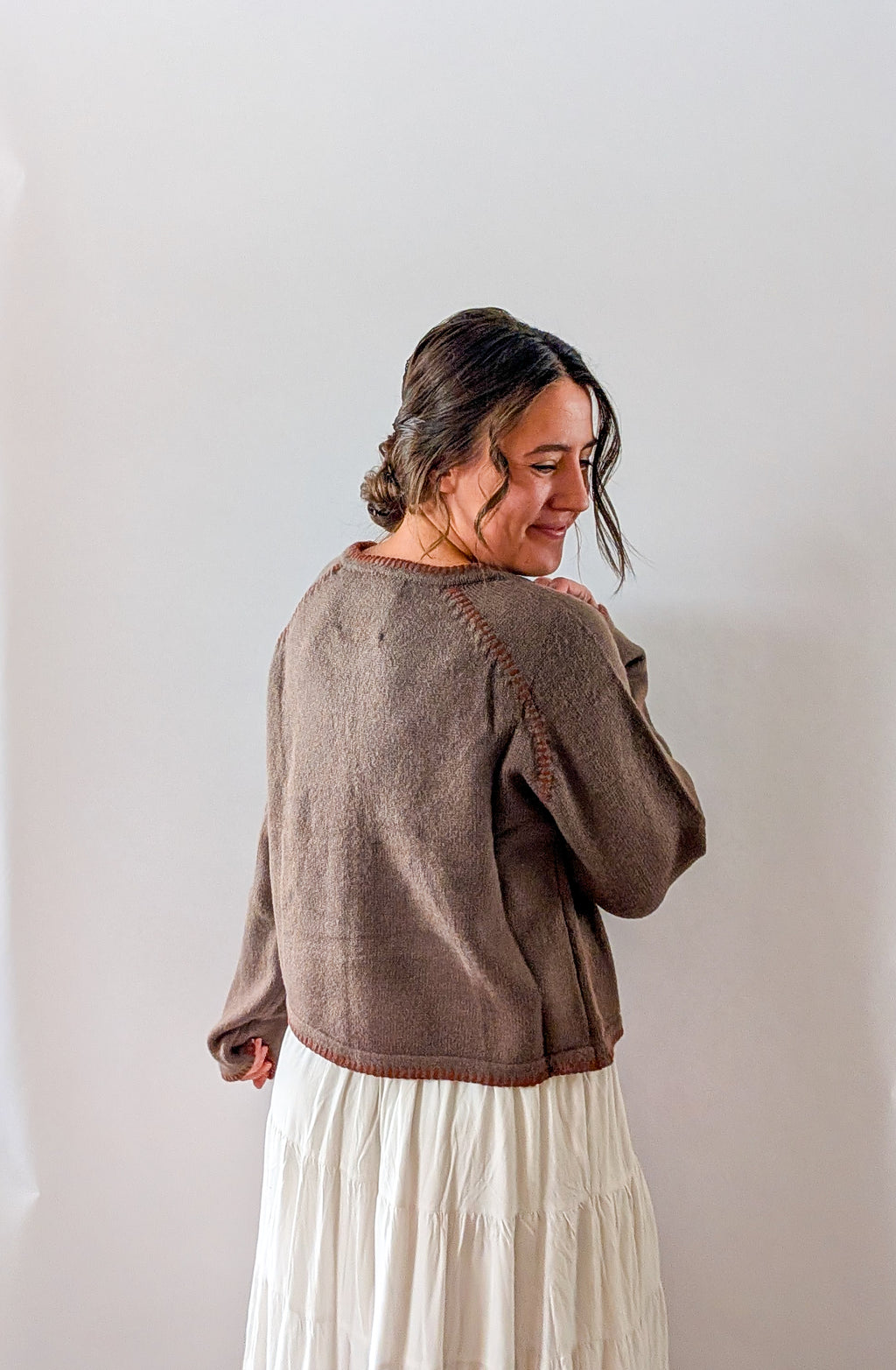 'Penny' Button Down Cardigan in Mocha