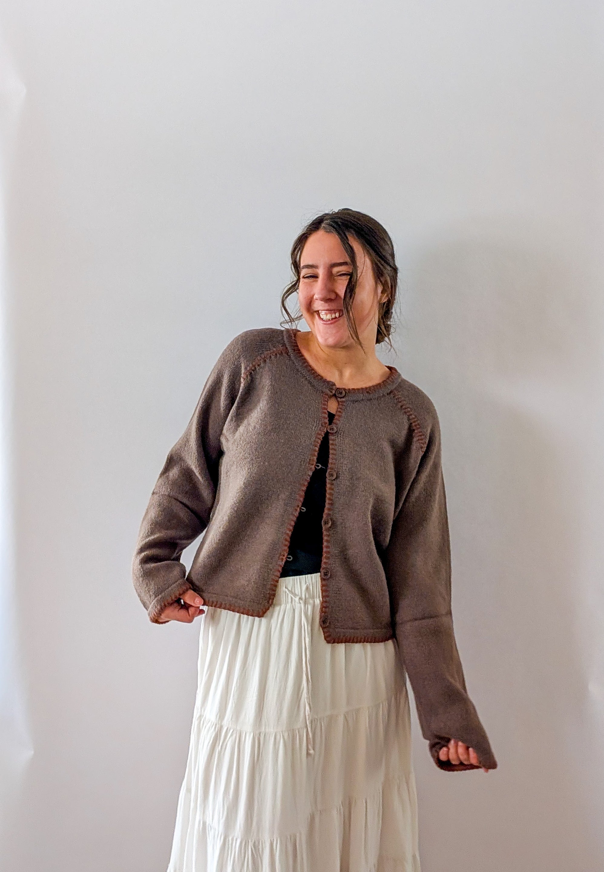 'Penny' Button Down Cardigan in Mocha