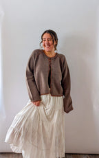 'Penny' Button Down Cardigan in Mocha