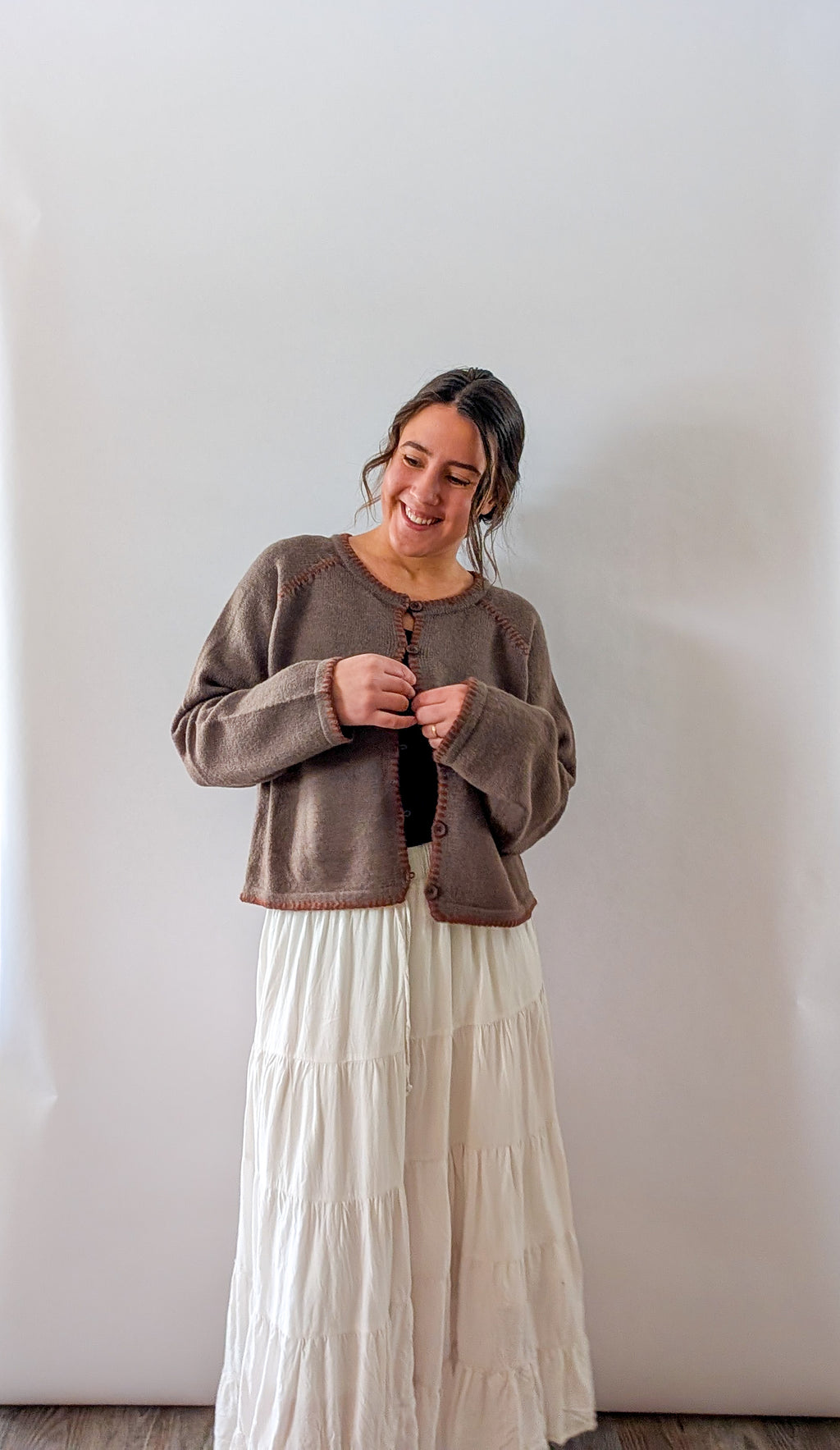 'Penny' Button Down Cardigan in Mocha