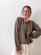 'Penny' Button Down Cardigan in Mocha