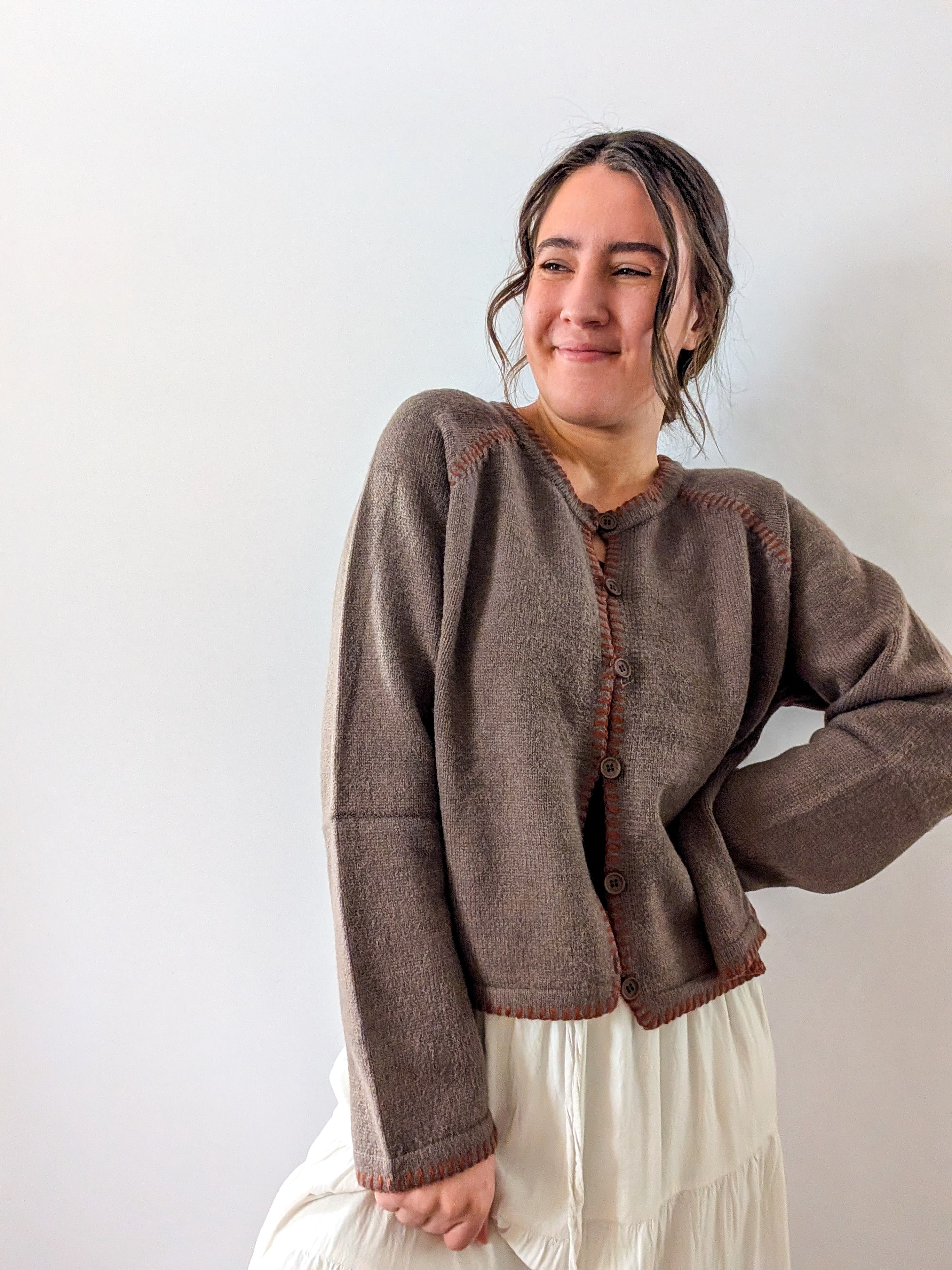 'Penny' Button Down Cardigan in Mocha