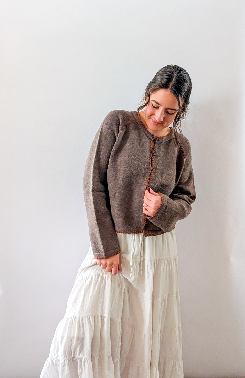 'Penny' Button Down Cardigan in Mocha