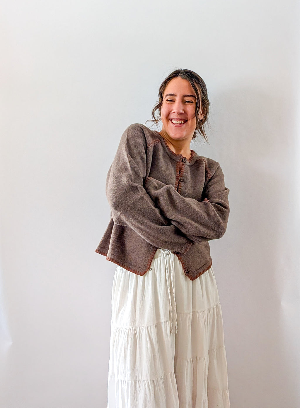 'Penny' Button Down Cardigan in Mocha