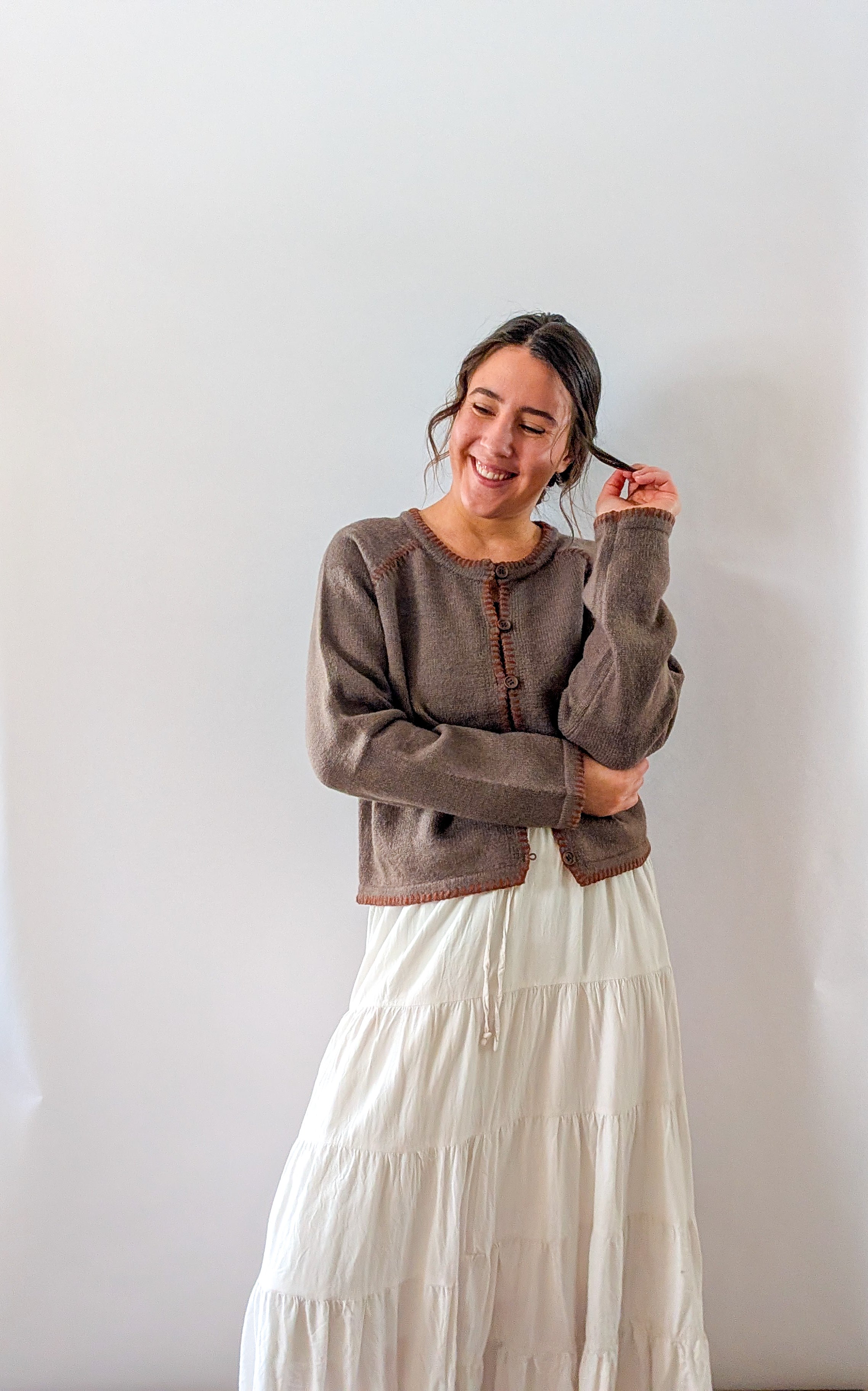 'Penny' Button Down Cardigan in Mocha