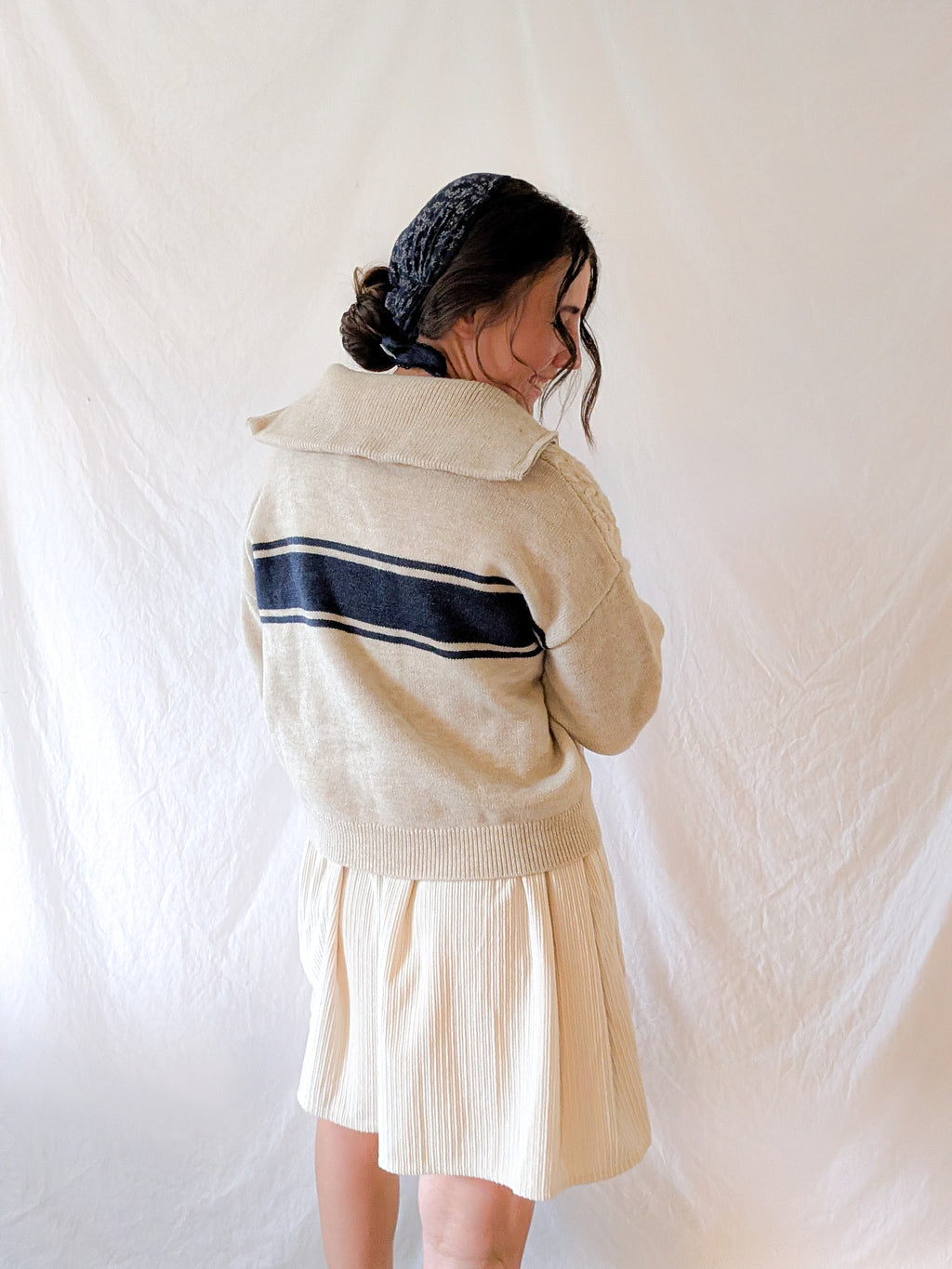 'Terry' Cable Knit Zip Up in Beage