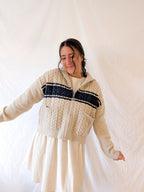 'Terry' Cable Knit Zip Up in Beage