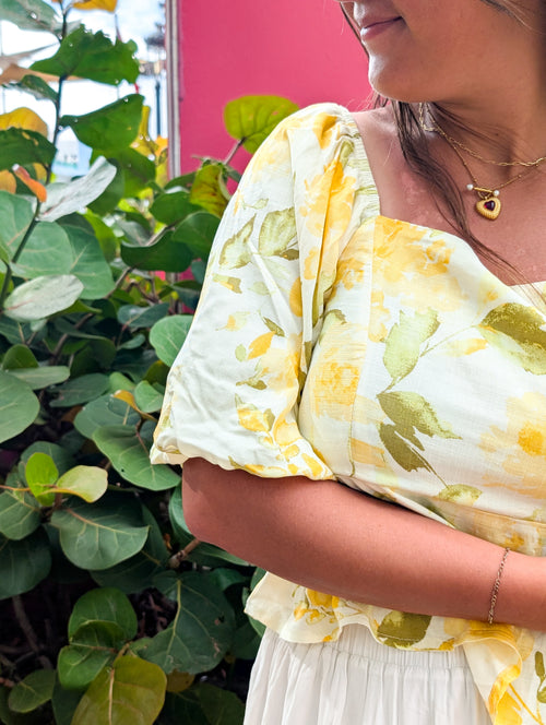'Carolina' Square Neck Top in Yellow