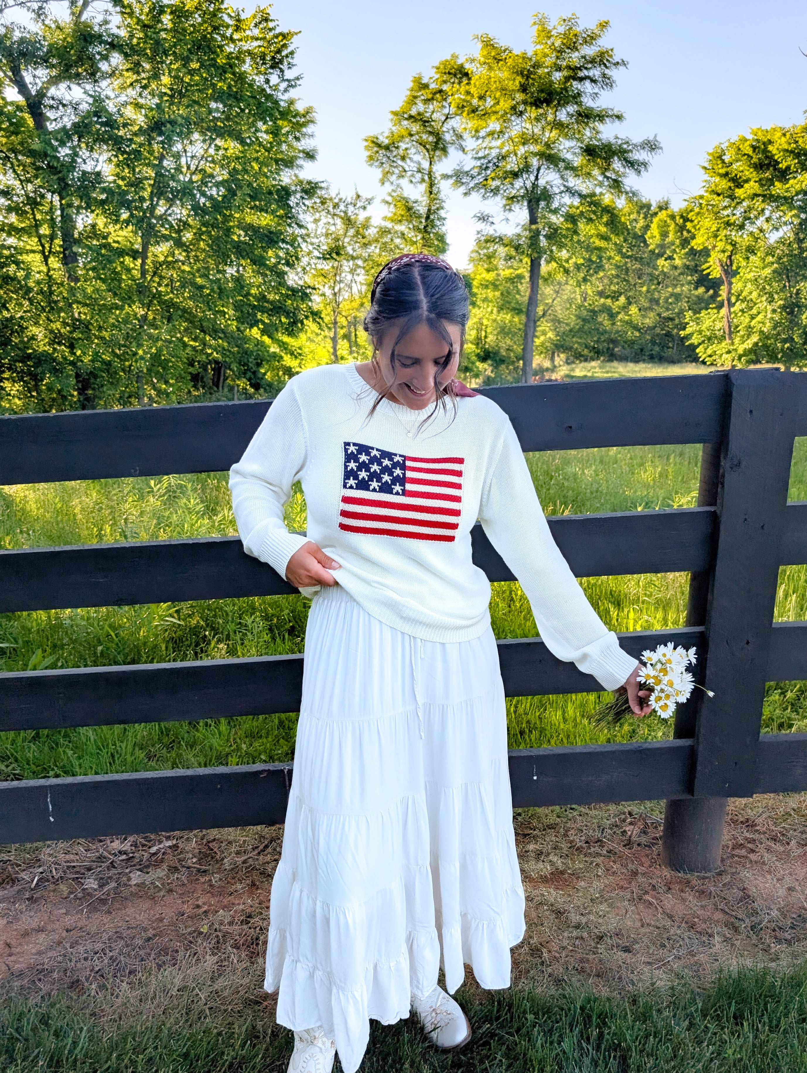 All American lose Knit Pullover in Ivory