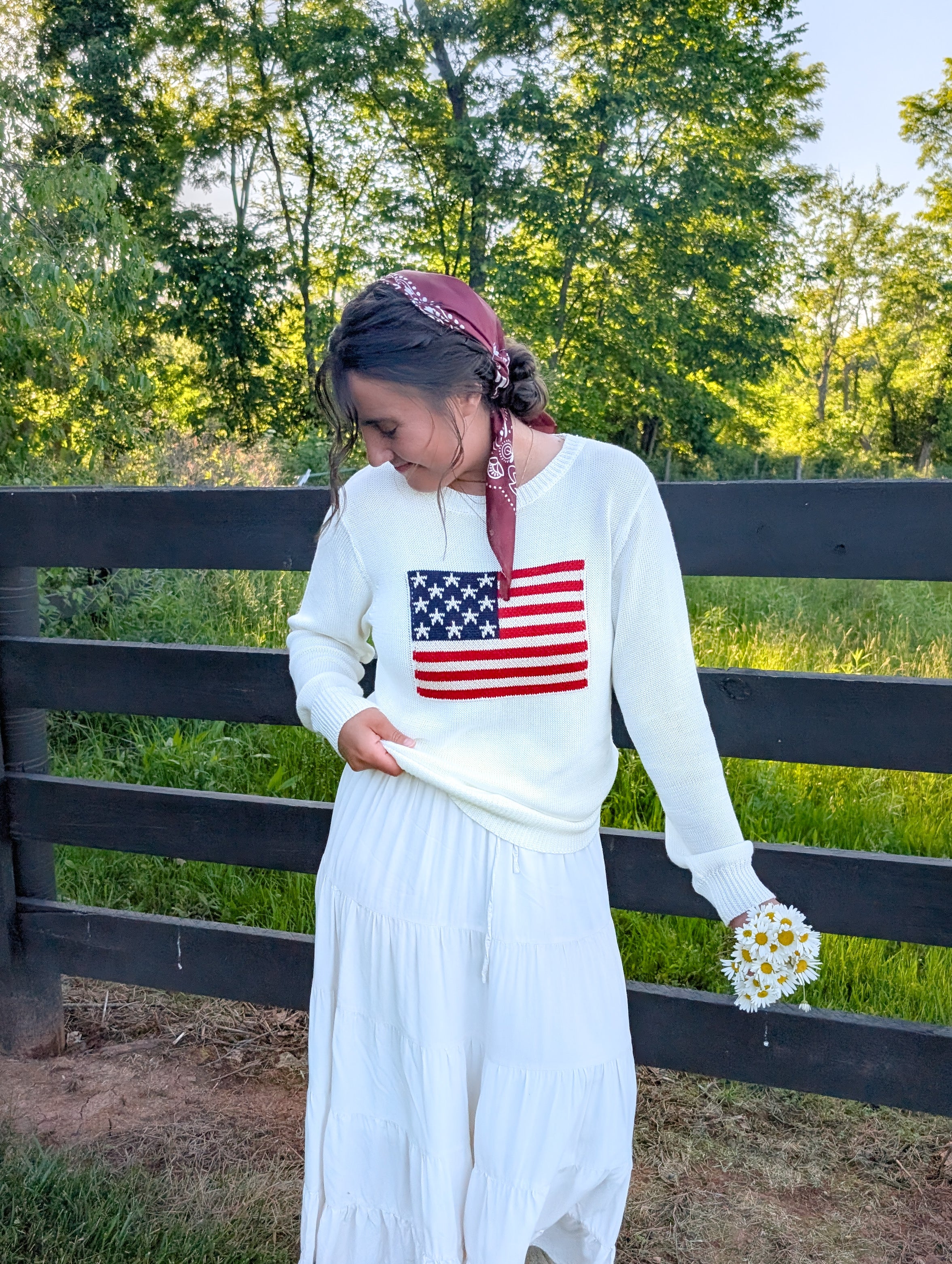 All American lose Knit Pullover in Ivory