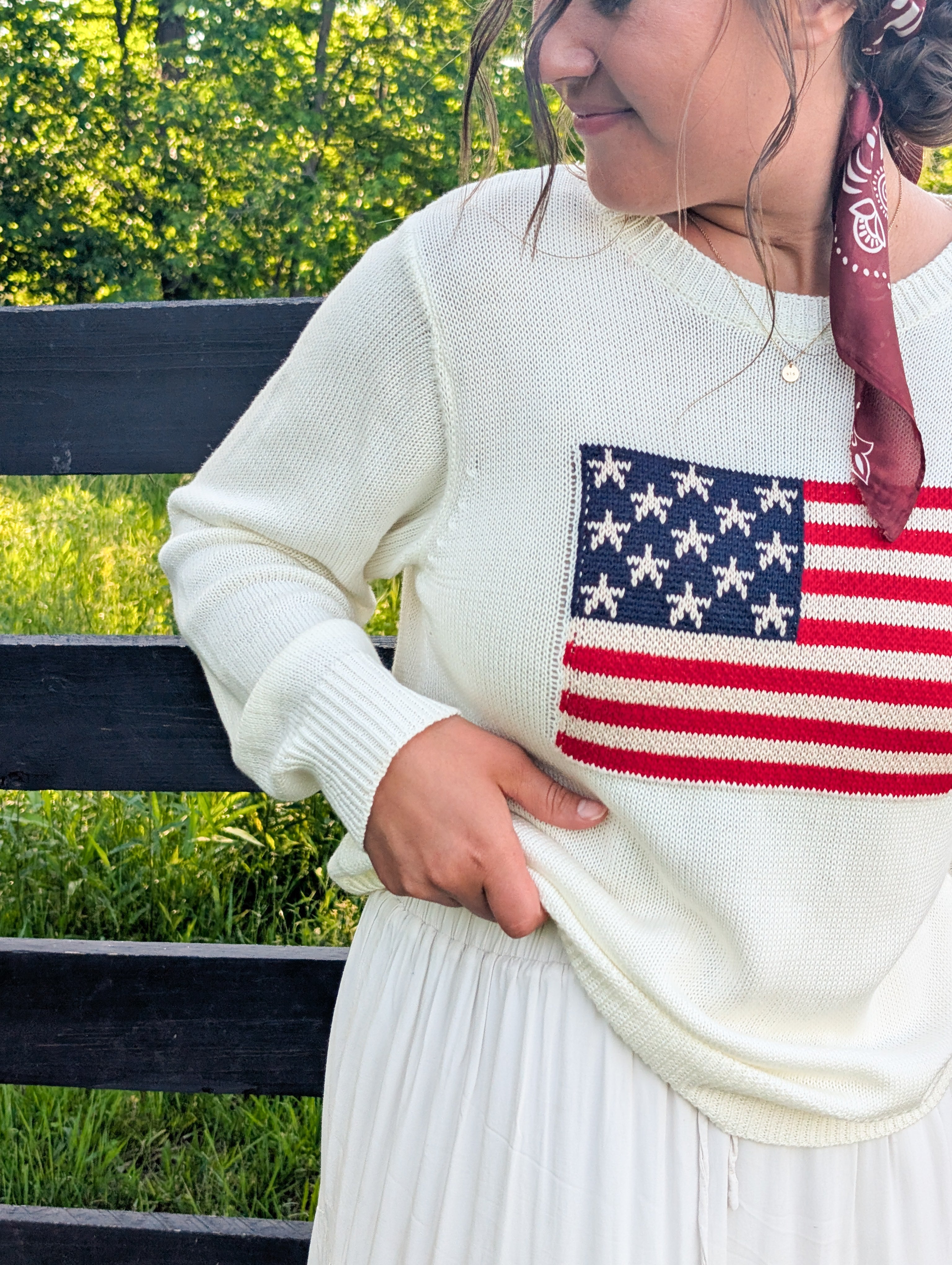 All American lose Knit Pullover in Ivory