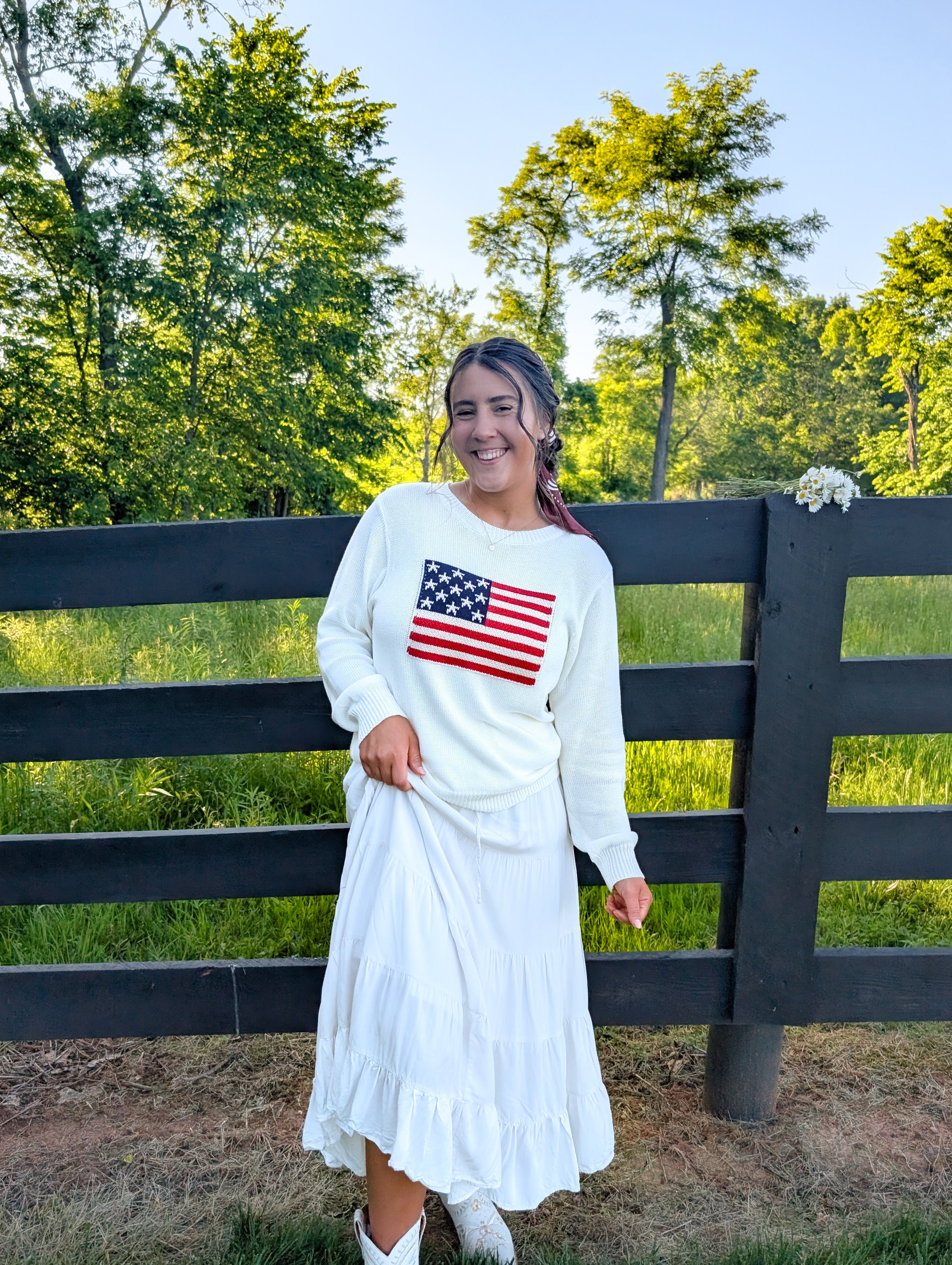 All American lose Knit Pullover in Ivory