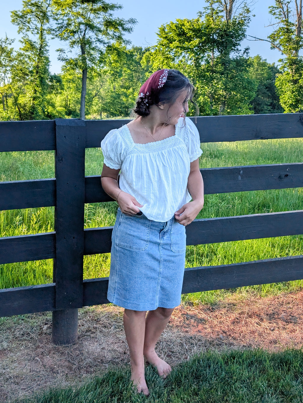 'Ivy' 100% Cotton Square Neck Top in White