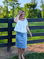 'Ivy' 100% Cotton Square Neck Top in White