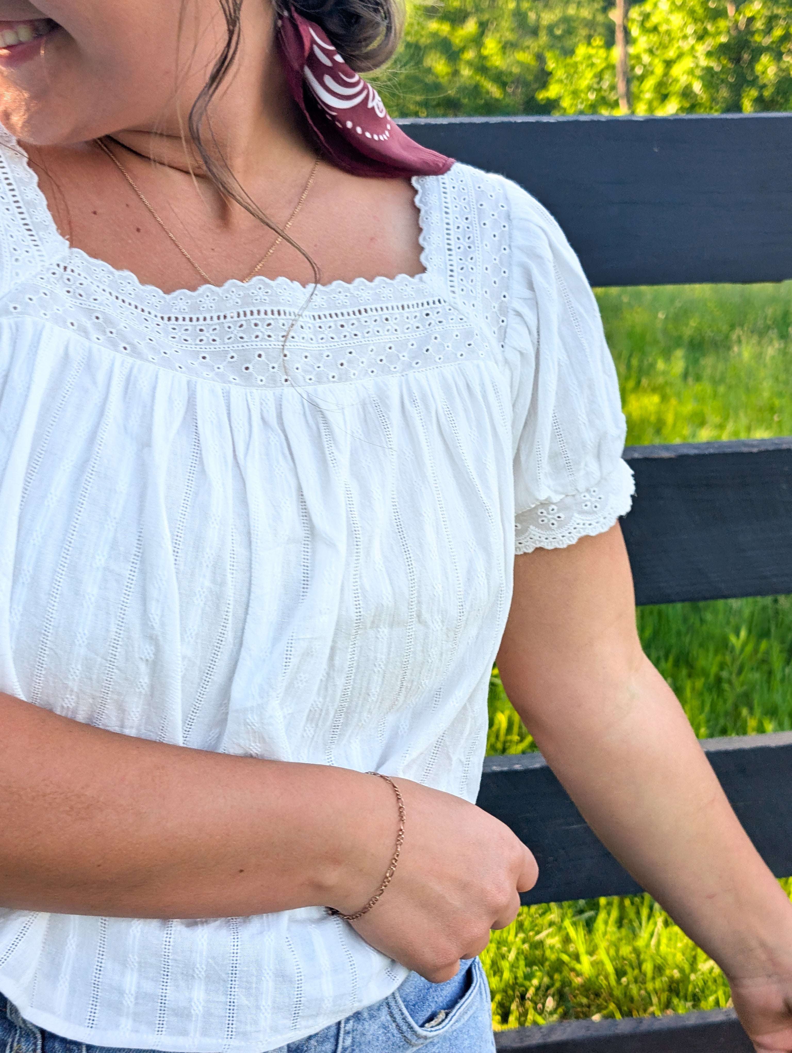 'Ivy' 100% Cotton Square Neck Top in White