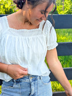 'Ivy' 100% Cotton Square Neck Top in White
