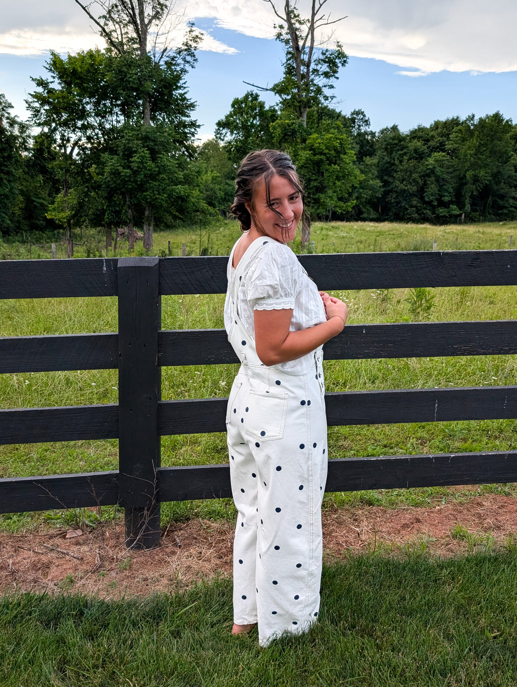 'Beth' Polka Dot Overalls in Ivory
