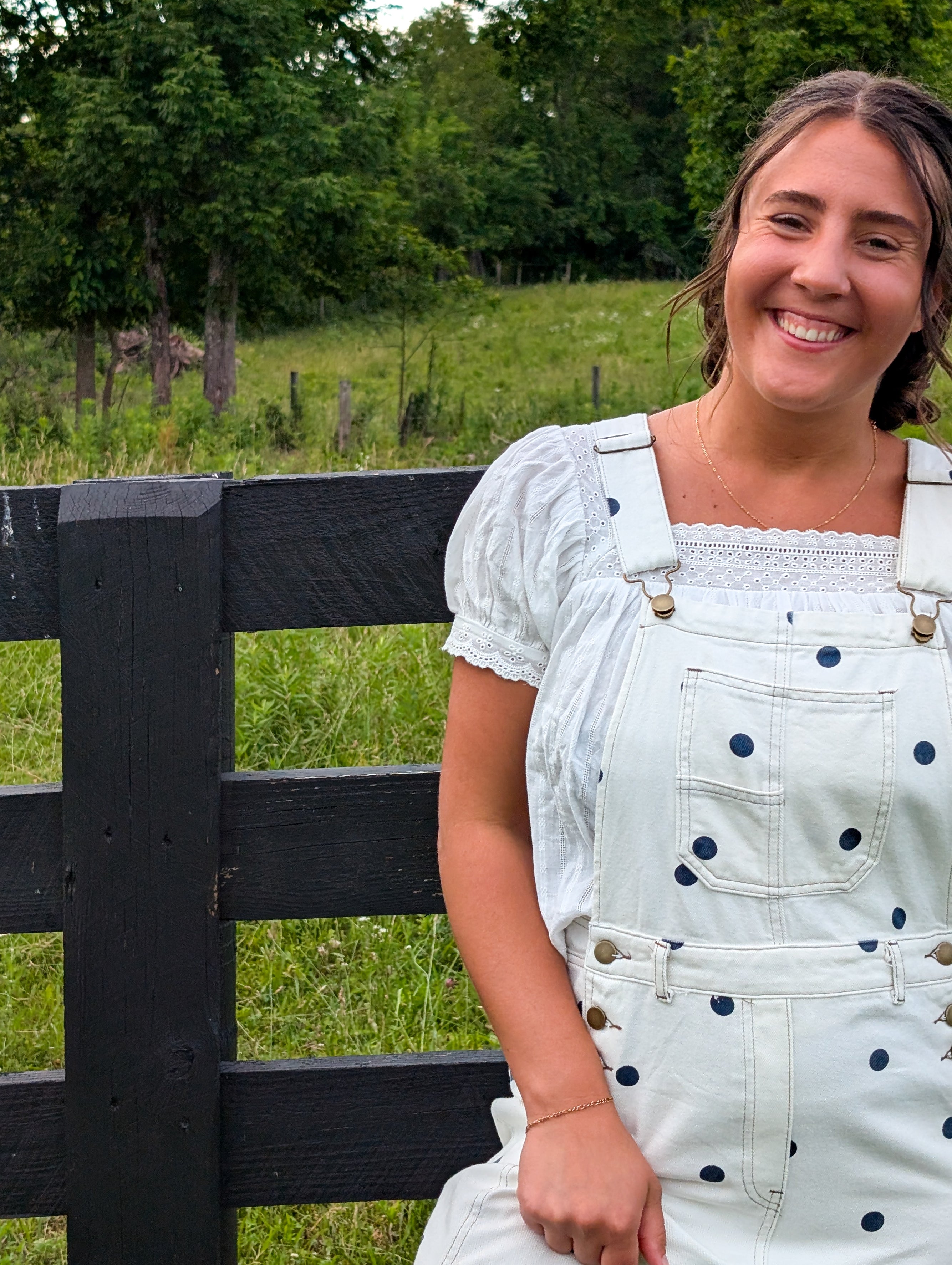 'Beth' Polka Dot Overalls in Ivory