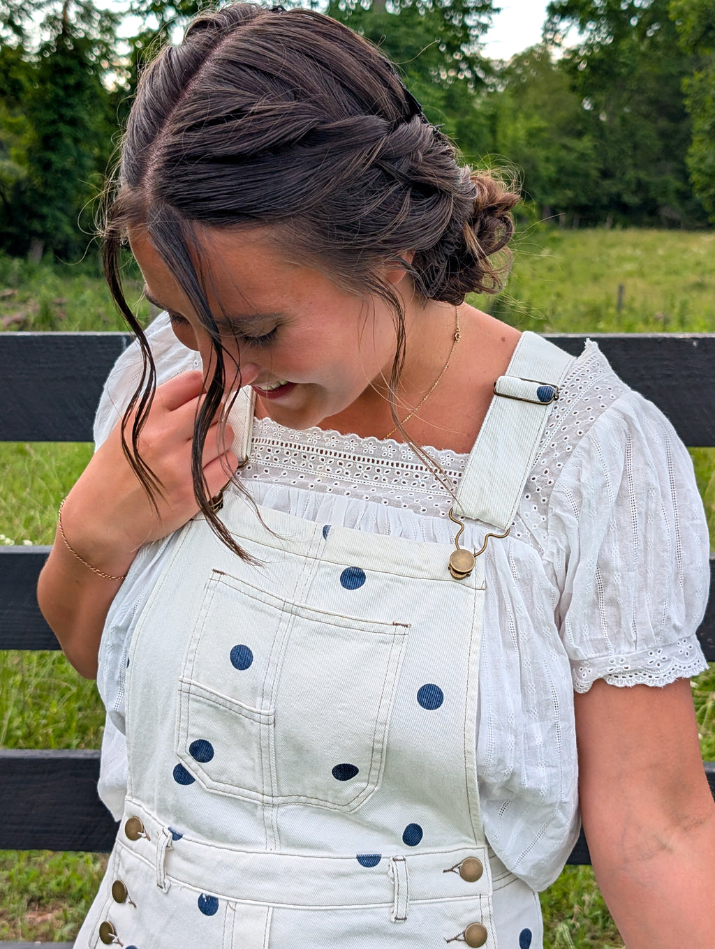 'Beth' Polka Dot Overalls in Ivory