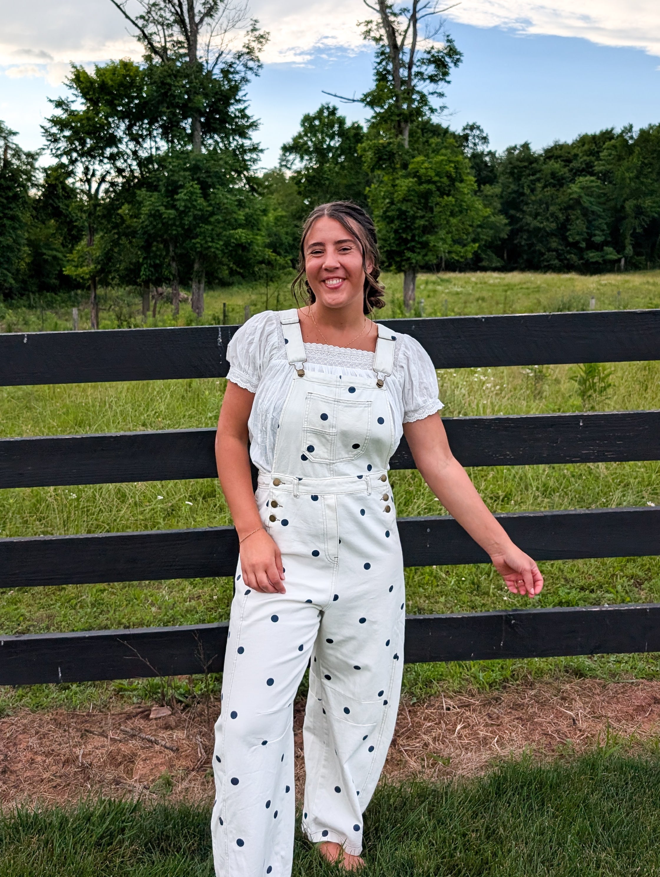 'Beth' Polka Dot Overalls in Ivory