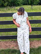 'Beth' Polka Dot Overalls in Ivory