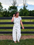 'Beth' Polka Dot Overalls in Ivory