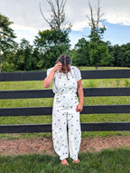 'Beth' Polka Dot Overalls in Ivory