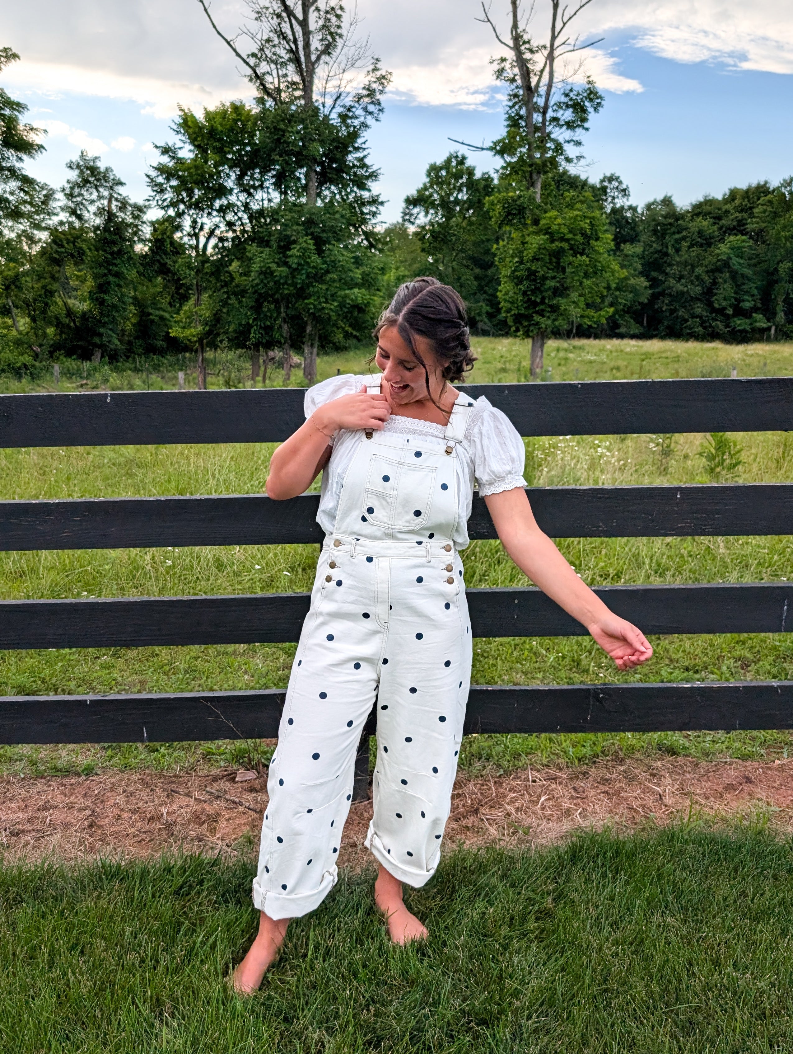 'Beth' Polka Dot Overalls in Ivory