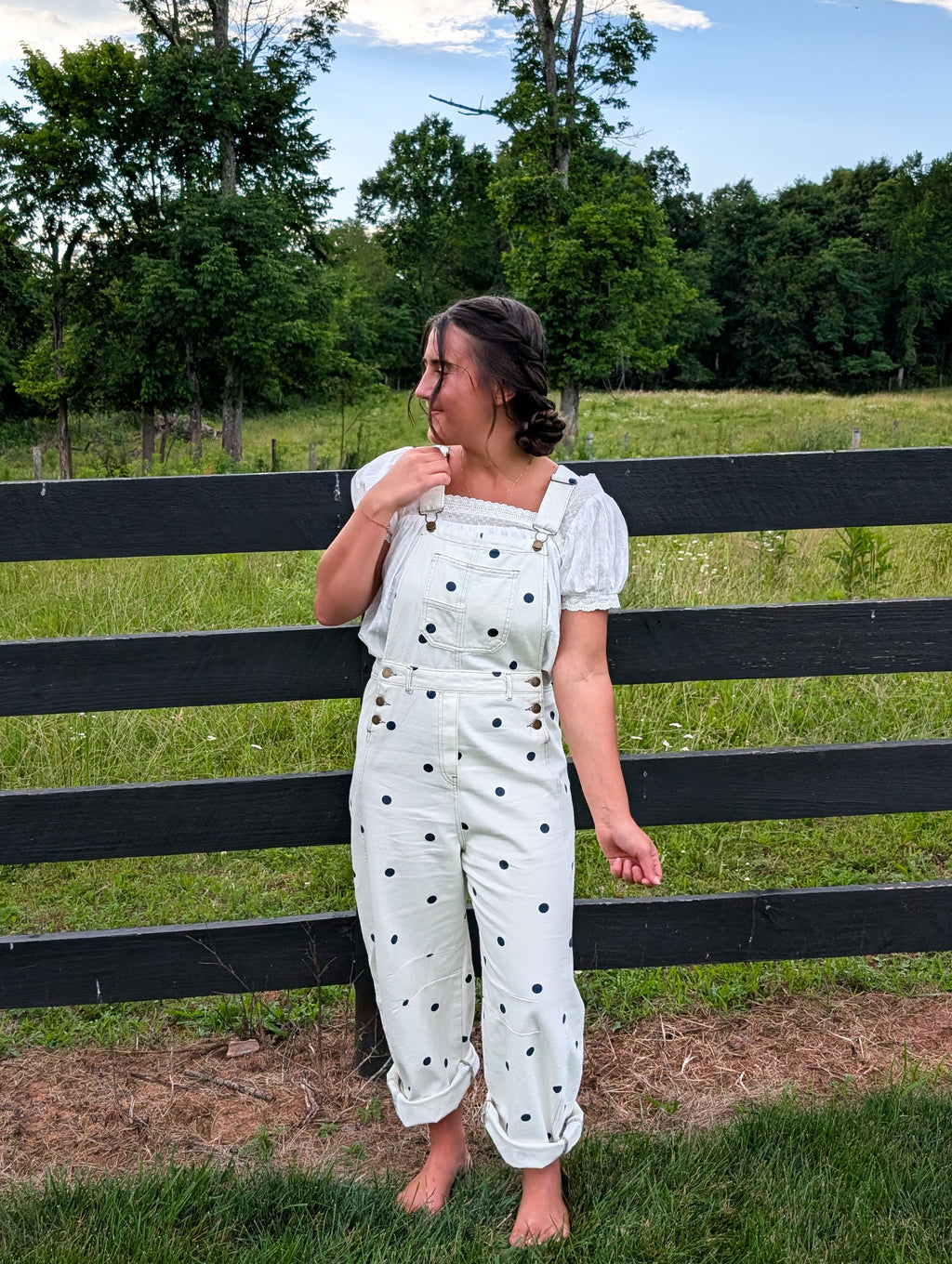 'Beth' Polka Dot Overalls in Ivory