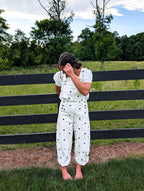 'Beth' Polka Dot Overalls in Ivory