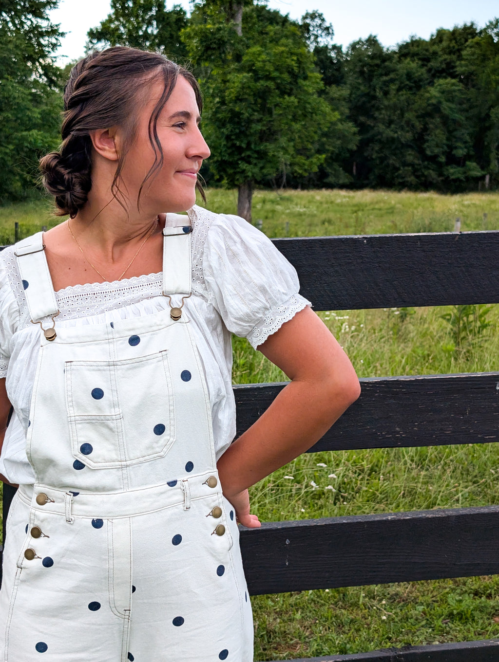 'Beth' Polka Dot Overalls in Ivory
