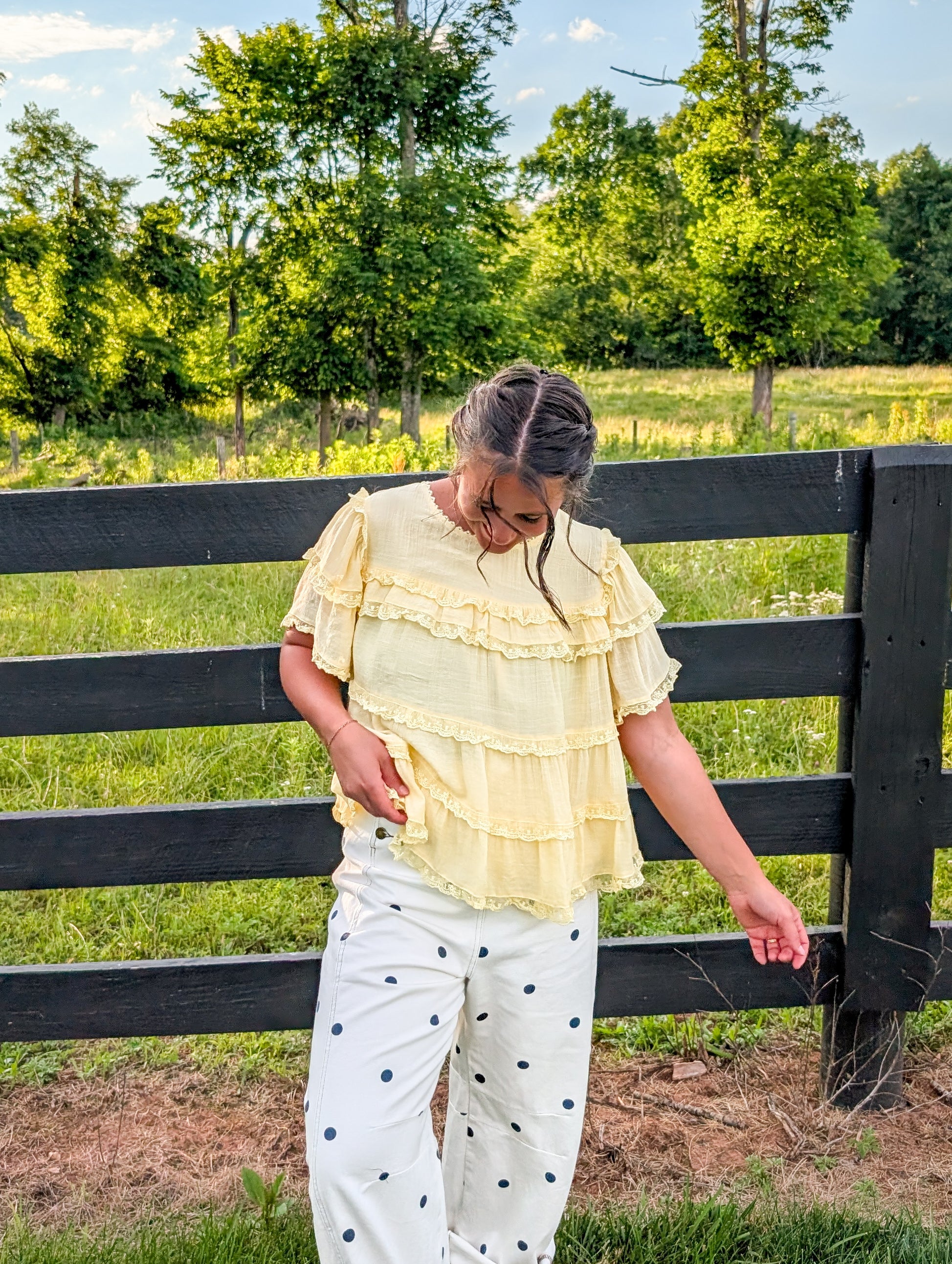 'Esmeralda' Ruffle Lace Top in Soft Yellow
