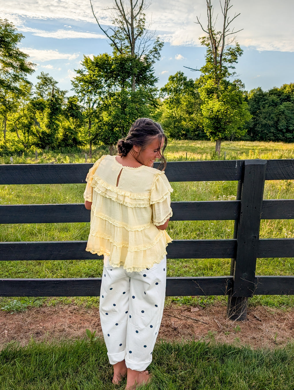 'Esmeralda' Ruffle Lace Top in Soft Yellow