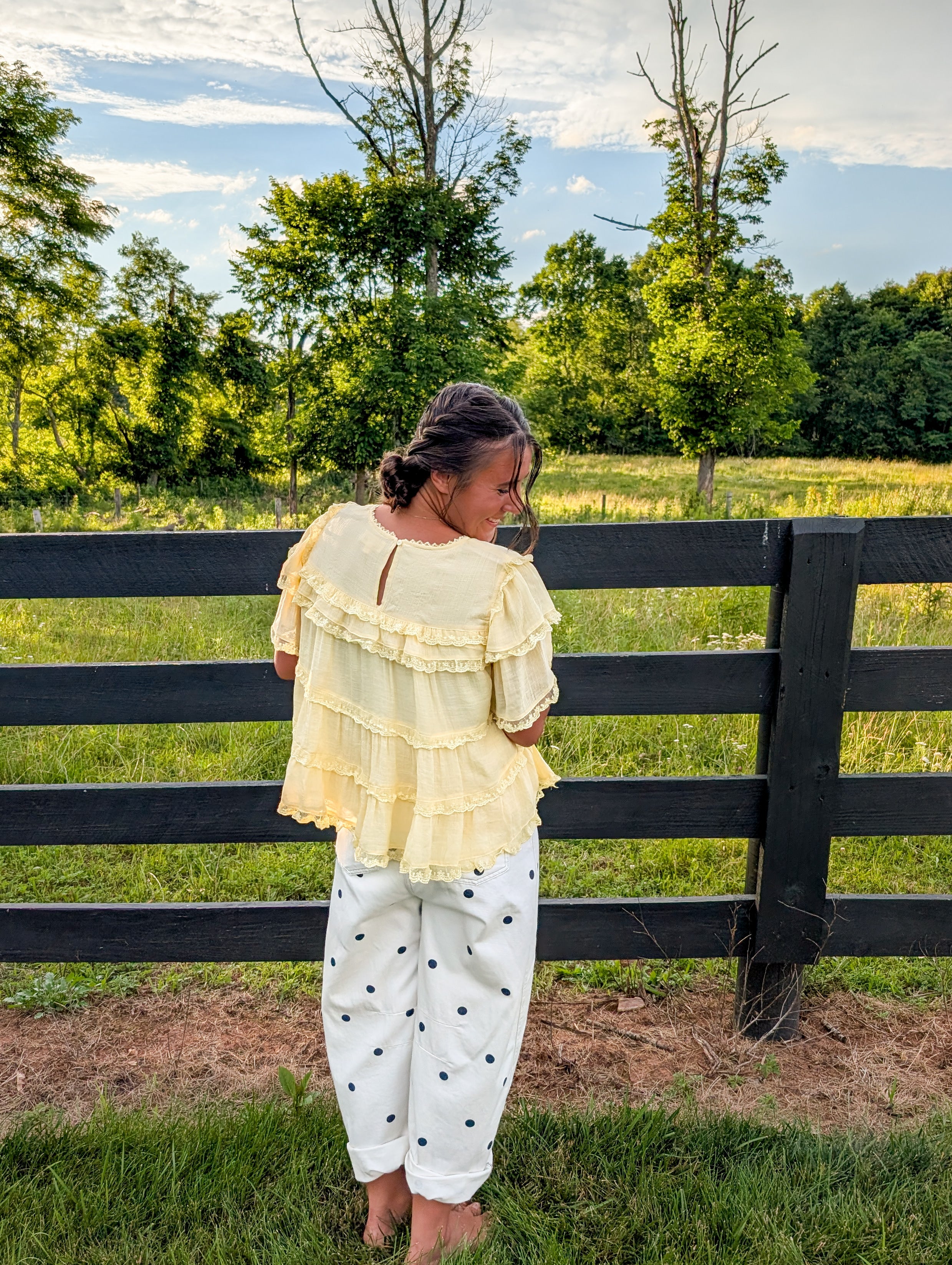 'Esmeralda' Ruffle Lace Top in Soft Yellow
