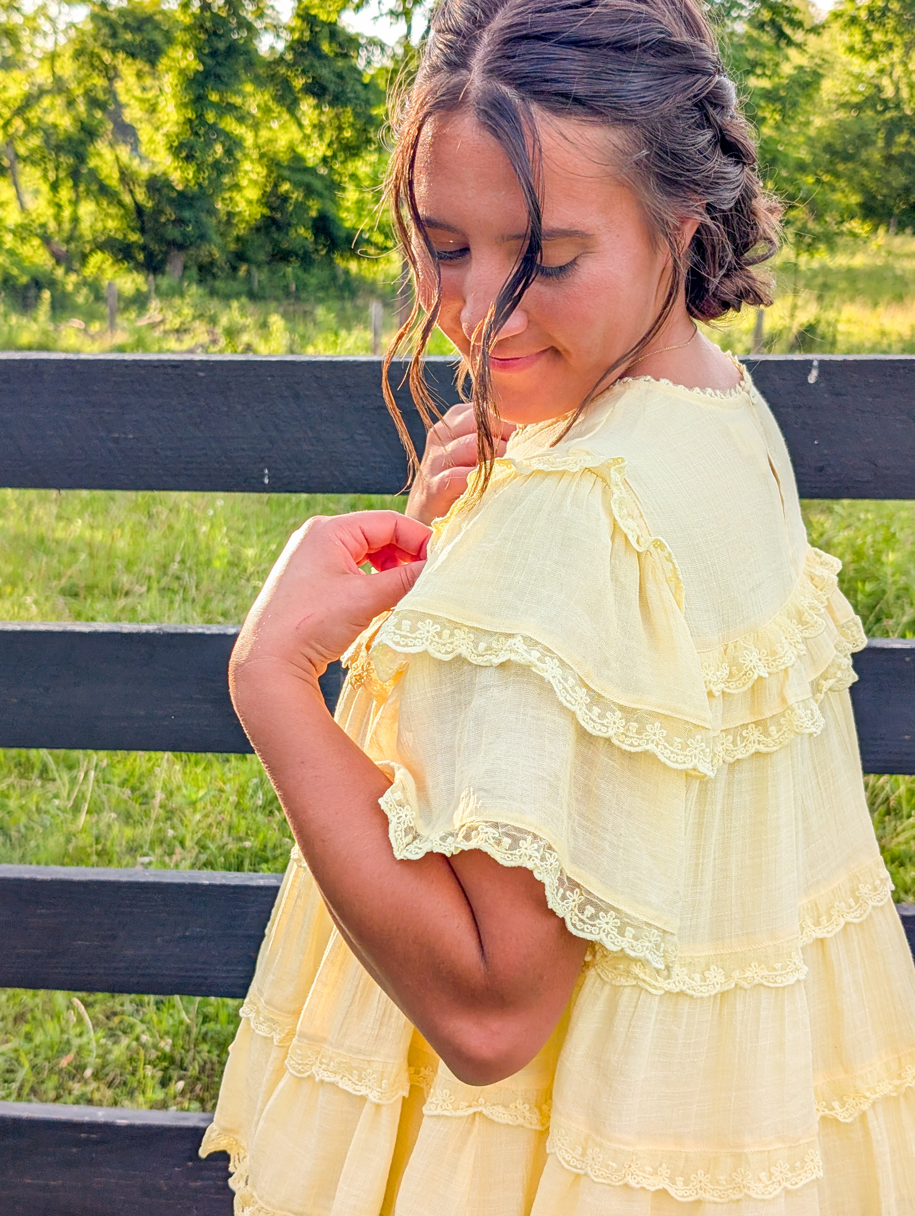 'Esmeralda' Ruffle Lace Top in Soft Yellow