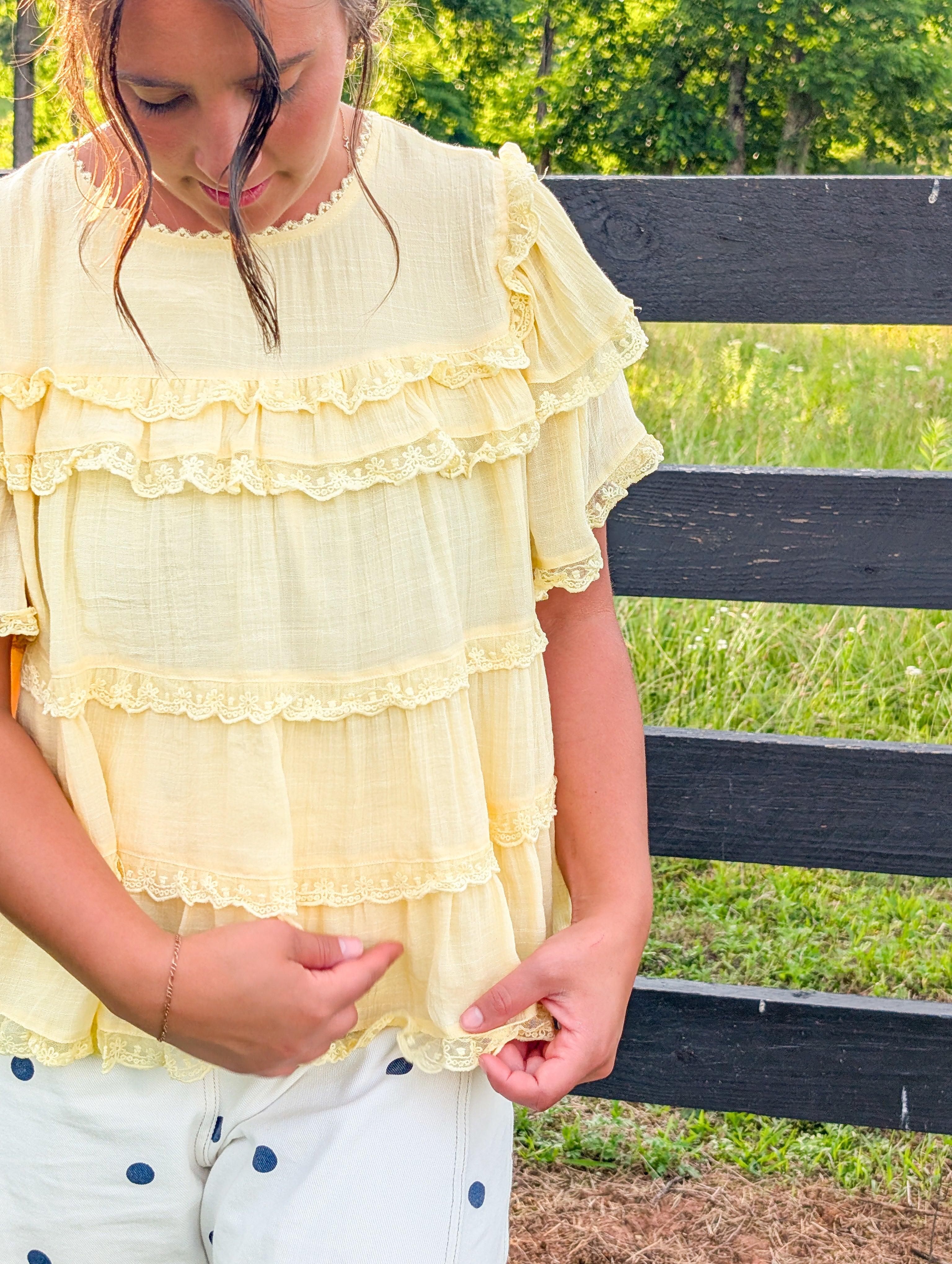 'Esmeralda' Ruffle Lace Top in Soft Yellow