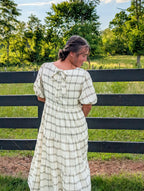 'Maylah' Gingham Midi Dress in Cream