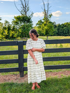 'Maylah' Gingham Midi Dress in Cream