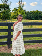 'Maylah' Gingham Midi Dress in Cream