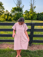'Amelia' Gingham Midi Dress in Soft Pink