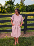 'Amelia' Gingham Midi Dress in Soft Pink