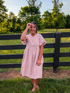 'Amelia' Gingham Midi Dress in Soft Pink