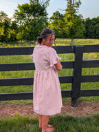 'Amelia' Gingham Midi Dress in Soft Pink
