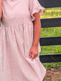 'Amelia' Gingham Midi Dress in Soft Pink