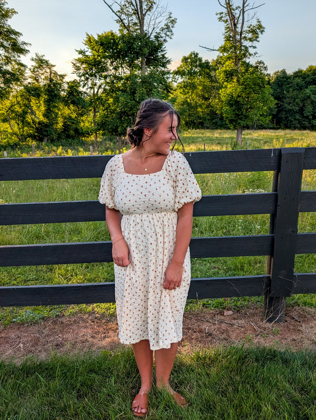 'Becky' Floral Print Midi Dress in Cream