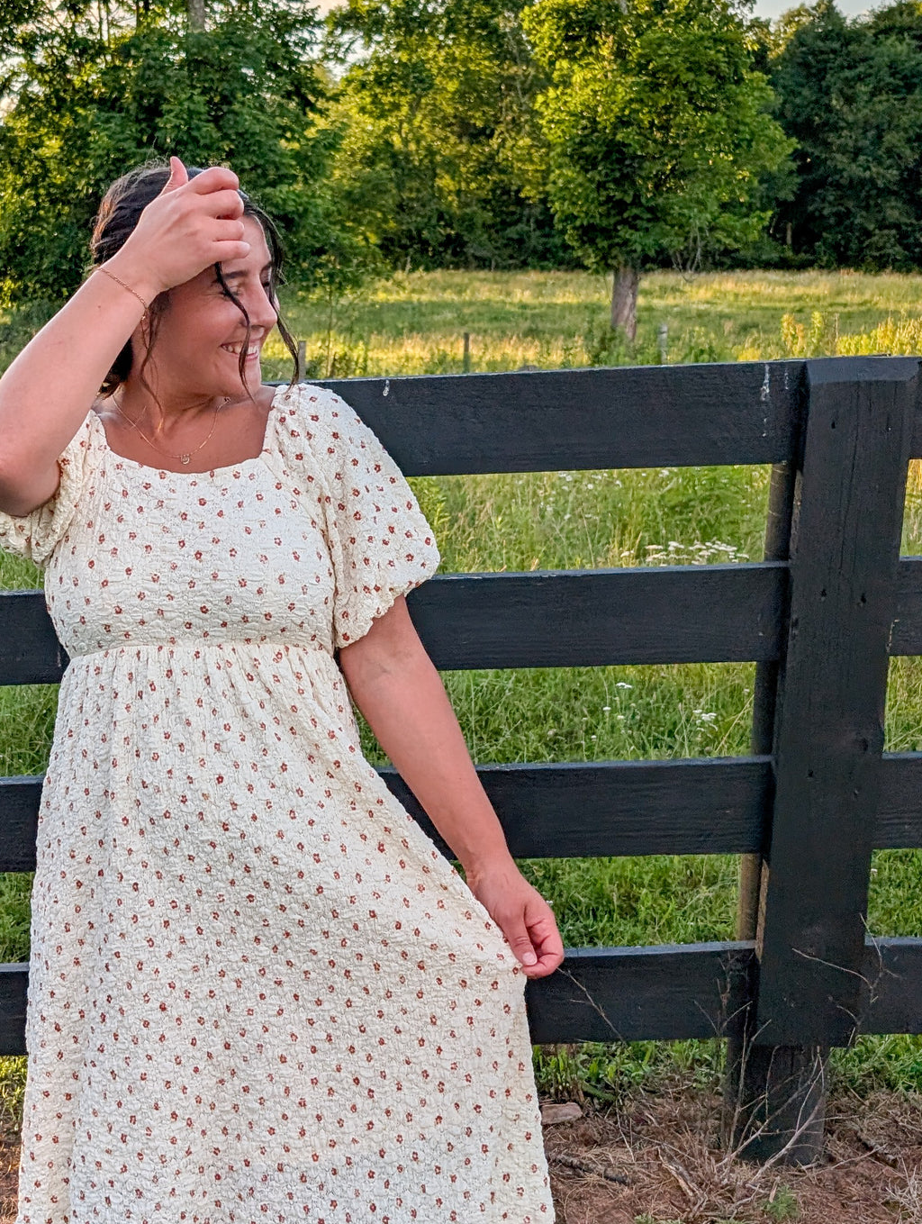 'Becky' Floral Print Midi Dress in Cream