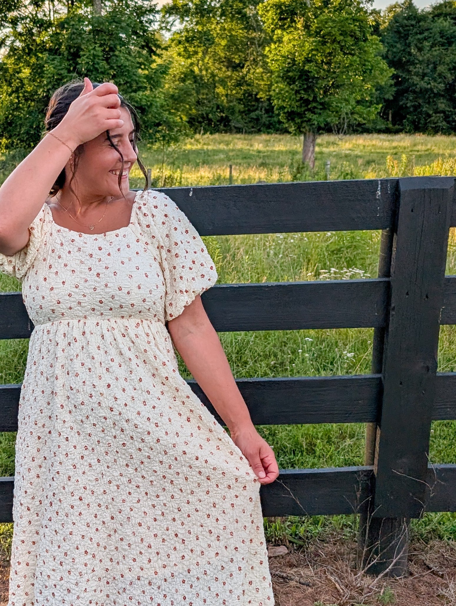'Becky' Floral Print Midi Dress in Cream