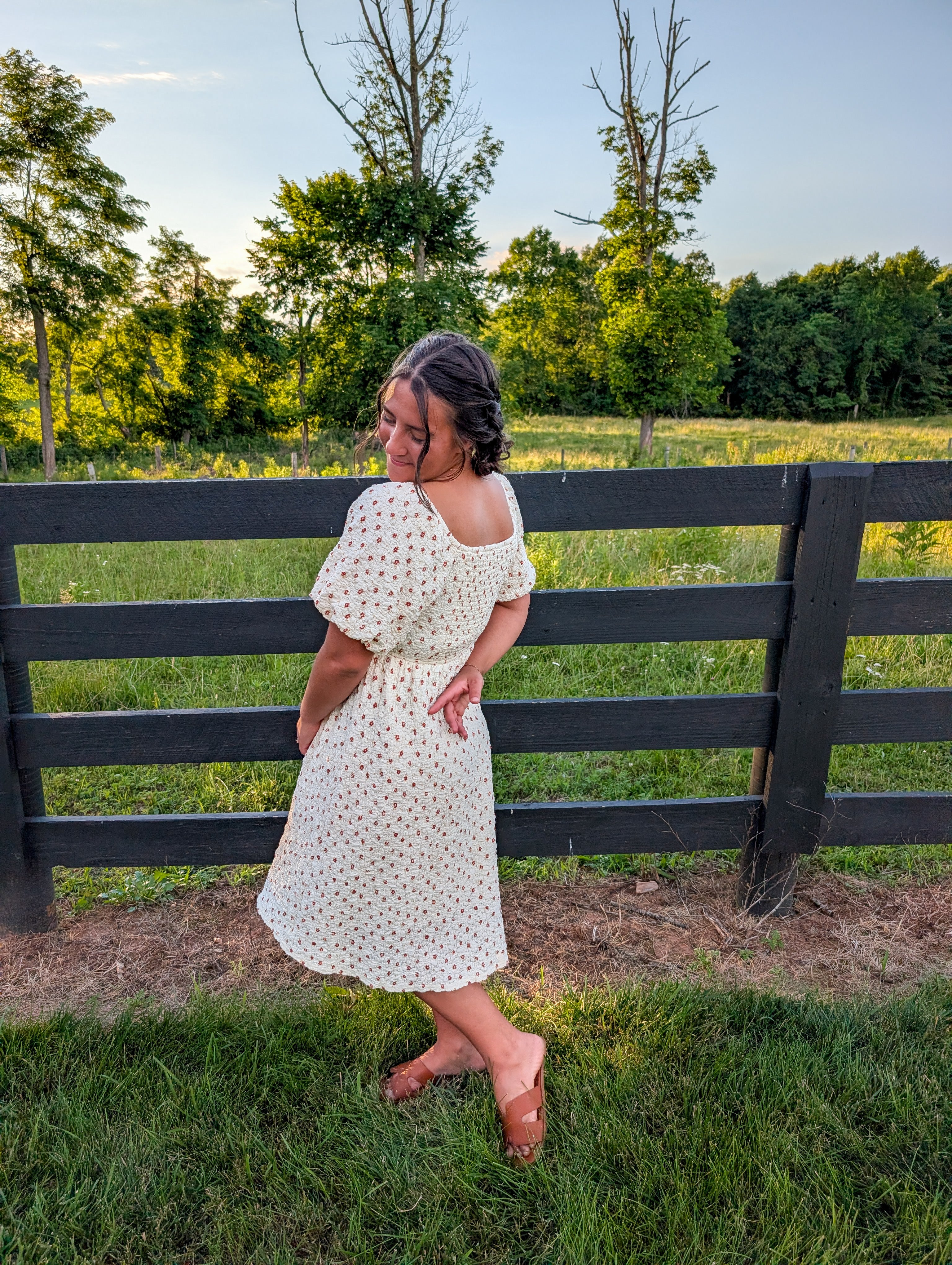 'Becky' Floral Print Midi Dress in Cream