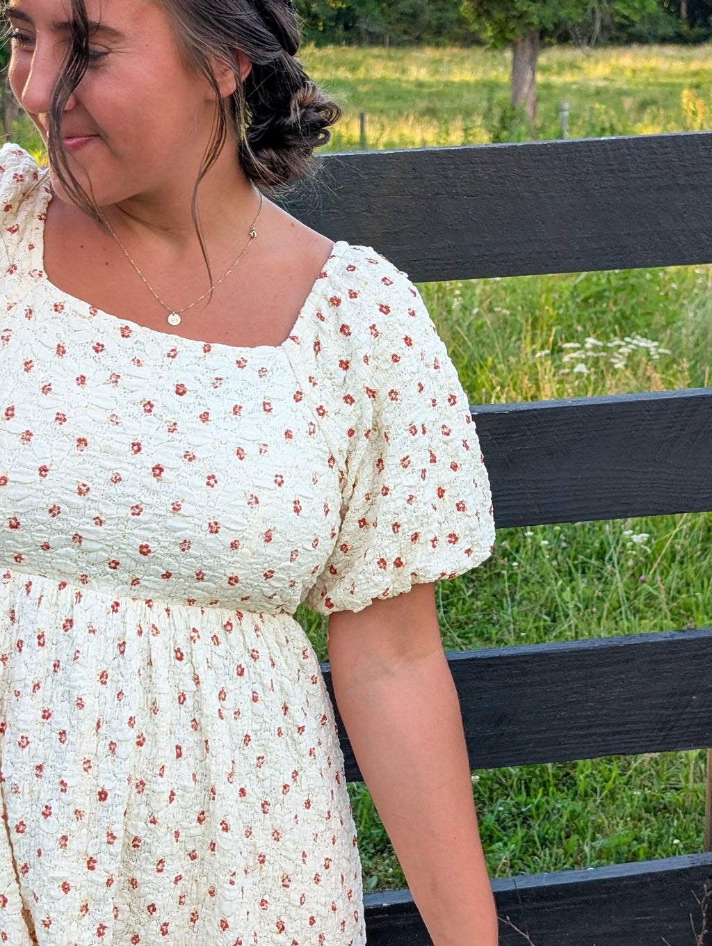 'Becky' Floral Print Midi Dress in Cream