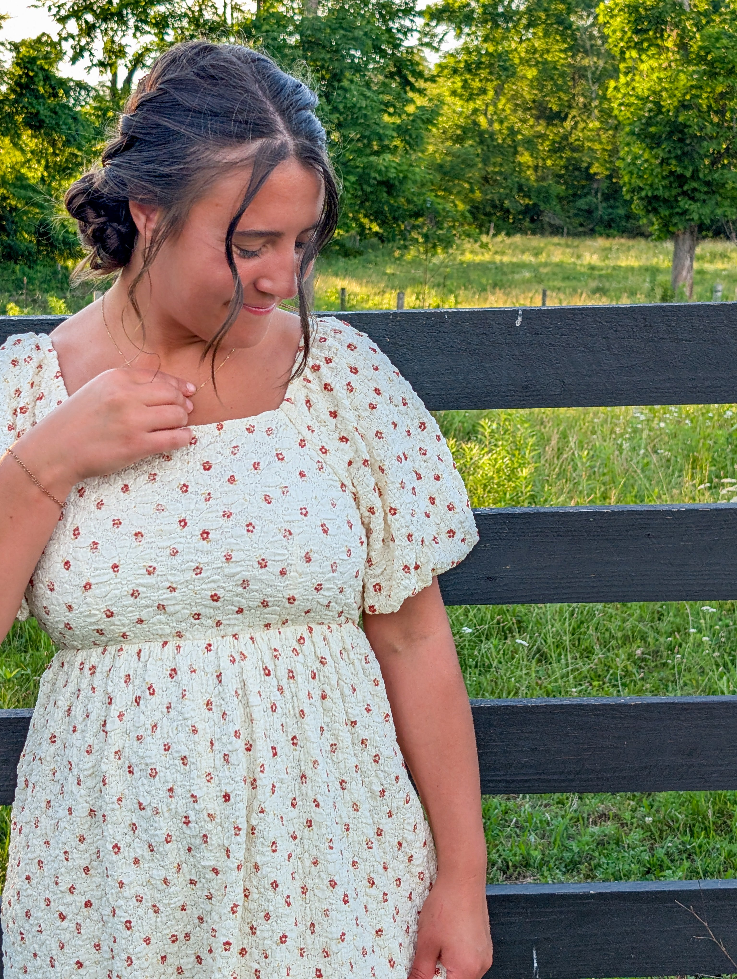 'Becky' Floral Print Midi Dress in Cream